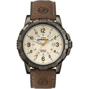 Timex 익스페디션 투박한 메탈 천연 다이얼 브라운 가죽 시계