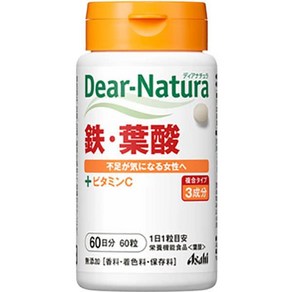 Asahi 아사히 그룹식품 Dea-Natua 디어내츄라 철·엽산·비타민C 보충제 [60정 60일분] 보틀포장, 1개, 60정