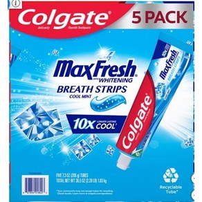 Colgate Max후레쉬 치약 미니 브레스 스트립 포함 쿨 민트 7.3온스 5팩 110678, 5개, 206g