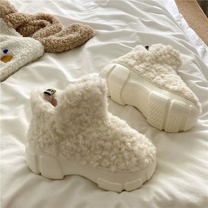 [키작녀반해] +7cm **키높이효과** Lovely~큐티 방한템! 뽀글이 페이크퍼 하이탑 통굽 방한 부츠 (2colo)