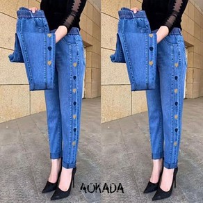 AOKADA 40~50대 엄마 청바지 여름 하이웨스트 스판 밴딩 테이퍼드핏 바지