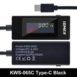 TZT 전압 C타입 USB-C 테스터 타이밍 전류계 디지털 모니터 USB 충전기 전력계 KWS-065C 4-30V 6.5A