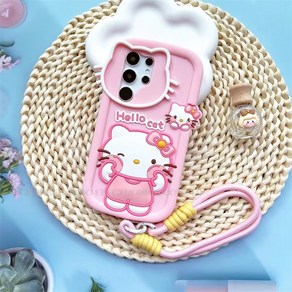 핑크 안녕고양이 입체 실리콘 갤럭시 S25 S24 S23 FE 울트라 케이스