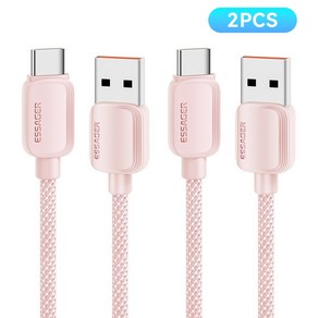 Essage USB C타입 100W 고속 충전 케이블, 2개, 핑크, 1m