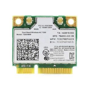 하프 미니 PCI-E 네트워크 카드 블루투스 호환 4.0 와이파이 어댑터 1200Mbps 듀얼 밴드 2.4/5Ghz 7260 AC 7260 AC 7260HMW, 한개옵션0, 한개옵션0