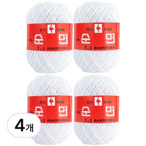 타조 구정 뜨개실 30수x4개 순면 털실 레이스실, 101 백색, 4개