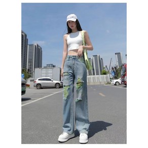 디자인감 나비 패치 청바지 여성 봄가을 에스닉 와이드 팬츠 나른 속치마바지