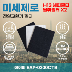 에이피 EAP-0200CTB 전열교환기필터 아파트환기장치필터 헤파필터 H13등급 미세제로, 미세제로H13헤파필터+탈취카본필터2장(세트)+8000원, 1개