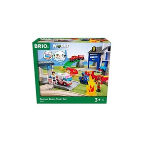 BRIO WORLD (브리오 월드) 구조팀 세트 36025 [총 44피스] 대상연령 3세~ (전동차량 전철 장난감 목제 레일) 빨강 초록 파랑 노랑, 1개