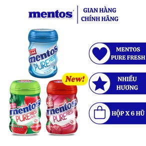 [Mentos 멘토스] 멘토스 퓨어 프레시 무설탕 민트 향 껌(6병 한 박스), 6개, 61.25g