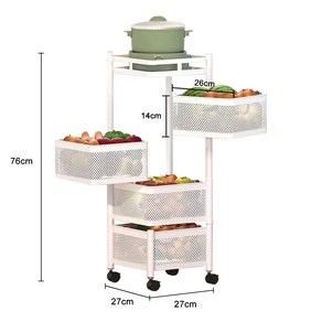 danpinea 철제 이동식 회전형 트롤리 수납장, 4단-화이트