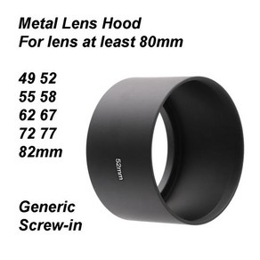 일반 금속 망원 렌즈 후드 나사 장착 범용 블랙 초점 거리 최소 80mm 49 52 55 58 62 67 72 77 82 mm, 07 72 mm, 1개