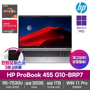 HP PoBook 455 G10-BRP7 32GB램/삼성SSD1TB/Win11PRO/라이젠R5/한컴오피스/고성능 노트북, 실버, 라이젠5, 1TB, 32GB, WIN11 Po