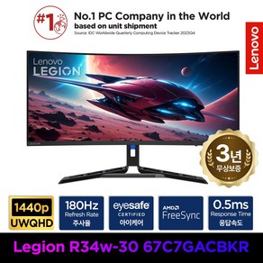 레노버 리전 게이밍 모니터 R34w-30 67C7GACBKR UWQHD 커브드 180Hz 무결점 AS3년 86.36cm, 단품