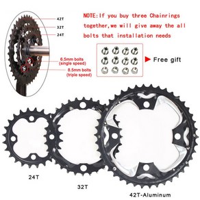 체인 싸이클 MTB 104 64BCD 더블 트리플 자전거 24T 26T 32T 38T 42T 링 산악 크랭크셋 시마노 부품, 01 24T-32T-42(Aluminum), 1개