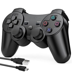 PS3 컨트롤러 2024 신제품 PS3용 무선콘트롤러 PS3용 컨트롤러 500mAh 대용량 배터리 무선 블루투스 연결 10시간연속사용 USB 케이블 진동기능 무선 3콘트롤러 P3/, 1개