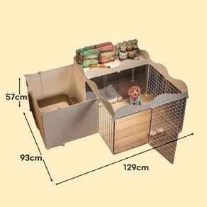 야나독 강아지 고양이 울타리 휀스 펜스 안전문 수납공간 선반, 129*93*57cm(화장실포함), 1개