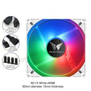 쿨링팬 냉각팬 CPU 쿨러 선풍기 슈퍼 슬림 9015/9025 무소음 1000-2500RPM 블랙 화이트 90mm 15mm 25mm, 2) 9015 White ARGB  고정 색상기타, 1개