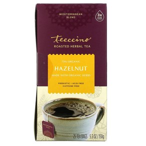 Teeccino 볶은 허브차 헤이즐넛 카페인 무함유 티백 25개입 150g(5.3oz), 1개