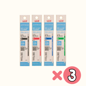 유니 제트스트림 라이트 터치 잉크 멀티펜 전용 리필심 0.5mm, 12개입, 블랙3/레드3/블루3/그린3