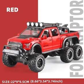 XMD 다이캐스트 1:24 랩터 F150 아연 합금 풀백 자동차 피규어 FORD, 레드, 1개