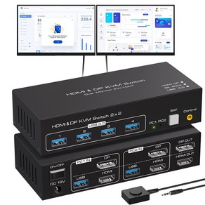 Navceke HDMI DP KVM 스위치 2x2 4K 120Hz 듀얼 모니터 확장 디스플레이 8K USB KVM 스위처 2 대 컴퓨터용 2 인 2 아웃, ZY-ASW222, 1개