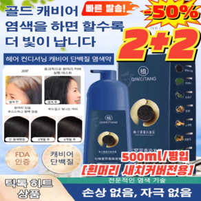 2+2 [흰머리 새치커버전용] 골드 캐비어 단백질 염색약 500ml*4 대용량 식물성 헤어 컨디셔닝 염색제, 4개, 카키, 500ml*3병입