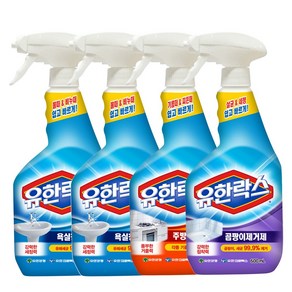 유한락스 주거세정제 600ml X 4개/욕실청소용/곰팡이제거제/주방청소용, 욕실2개+곰팡이1개+주방1개, 4개