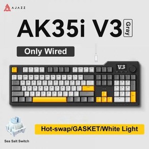 키보드 Ajazz 무선 블루투스 게임용 개스킷 핫 스왑 104 키 PC용 Ak35i V3max 트라이 모드, wied white light3