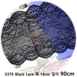 DKLACE-5379-F / (폭 16cm 길이 1yd / 3yd / 5yd 기준) / 자가드 스판 레이스 모음, 1개, 블랙(Black)