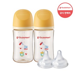 더블하트 모유실감3세대 젖병 트윈팩+젖꼭지2입+물티슈, 1개, 240ml, 한글사랑해(M 2입)