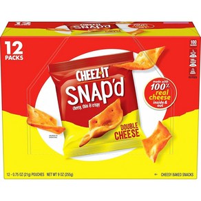 CheezIt Snap'd 치즈 크래커 칩 얇은 크리스프 점심 식 버라이어티 팩 425.2g15온스 박스 20팩 191918, Double Cheese, 0.75 Ounce (Pack of 12)