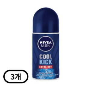 니베아 남성용 쿨 킥 엑스트라 드라이 블루 48 잼 롤 온 데오드란트, 50ml, 3개