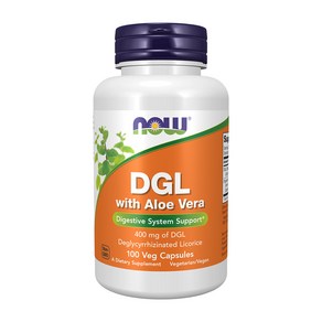 NOW Foods DGL with Aloe Vea 400mg 100 Veg Capsules 나우푸드 유기농 알로에 베라 디글리시라이즈드 감초, 100정, 1개