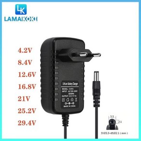 범용 리튬 이온 충전동 18650 배터리용 DC 전원 공급 어댑터 AC 110-240V 4.2V 8.4V 12.6V 16.8V 21V 29.4V 1A 2A, 07 29.4V1A_03 UK