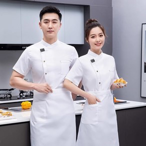 반팔 조리사복 남여공용 위생복 한식 중식 일식 제과제빵 쉐프복 상의+앞치마 Cook's clothes