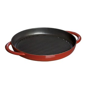 staub 스토우브 [퓨어 그릴 라운드 체리 26 cm] 그릴 팬 양손 주물 홀로 IH 대응 [일본 정규 판매품] Gill & Fying Pan 40510-309, 26cm, 1개, 상세페이지 참조