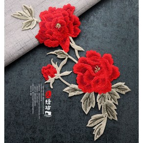 공구리 ﻿Red Flower 꽃와펜 플라워 와펜 빈티지 한복 장미자수 의류 패치 꽃자수 장미와펜