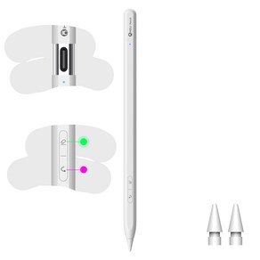 HOU 아이패드 호환 펜슬 애플 펜슬 기능키 숨겨진 Type-C 충전포트 터치펜 아이패드 프로11/12.9/13인치 에어6/5/4세대 미니5/6세대 아이패드 10/9/8세대, 1개, 올 화이트