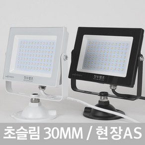 장수 LED 투광기 투광등 사각 간판 야외 조명등 30W 화이트바디 전구색, 1개