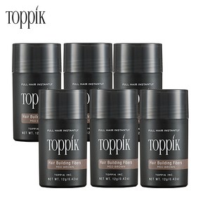 TOPPIK 토픽 흑채 중간갈색 12g 천연양모케라틴 증모제 새치커버 에어쿠션 펌프별매, 6개