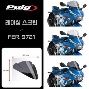 17-23년 스즈키 GSX-R125 퓨익 레이싱 스크린 윈드실드, 스모그, 1개