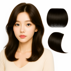 파이프원 옆머리 볼륨 헤어피스 뿌리볼륨 똑딱핀 가발 풍성한 앞머리 정수리 뽕 집게핀 가발 헤어 볼륨업, 2개, 브라운블랙