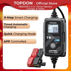 TOPDON 휴대용 자동차 배터리 충전기 및 테스터 DIY 납산 리튬 TB6000 프로 5240Ah 6V 12V TB6000 프로 신제품, 1개