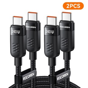 Rocoen PD 3.1 240W 유형 C 케이블 USB C-C 날짜 케이블 100W C to C 타입케이블, 2개, 검은색, 2000mm