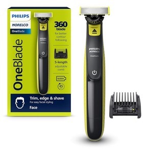 Noelco OneBlade 360 페이스 리드 전기 수염 트리머 및 면도기 5-in-1 페이스 스터블 빗 불만제로 포장 QP272490 419448, OneBlade 360 Face, 2) 블랙  라임 그린 - OneBlade, OneBlade 360 Face