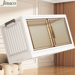 JINUCO 지누코 1단 대용량 접이식 리빙박스 수납장 수납합 정리함 옷장 옷보관함, 투명