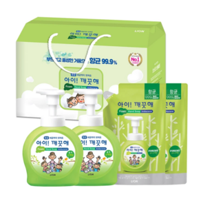 Lion 아이깨끗해 숲 속 산책향 핸드워시 선물세트 ( 본품 490ml x 2입 + 리필 450ml x 2입) | 설 구정 추석 명절 선물 | Hand Soap Gift Set