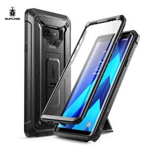 Supcase 갤럭시 노트9 풀커버 케이스 보호필름 스탠드, 블랙