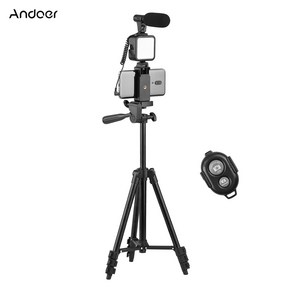 Andoe 휴대용 스마트폰 유튜브 촬영 장비 키트 마이크 키트(삼각대 + D-05 마이크 + 셔터 리모콘 + LED 촬영 조명 + 스마트폰 거치대), KIT-05LM, 1개
